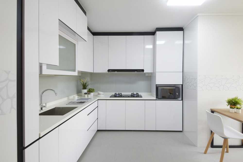 Scandinavian Kitchen with Countertop and Herringbone Tiling