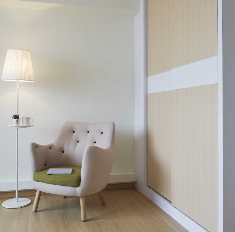 Scandinavian Study with Storage Cabinets and Lighting