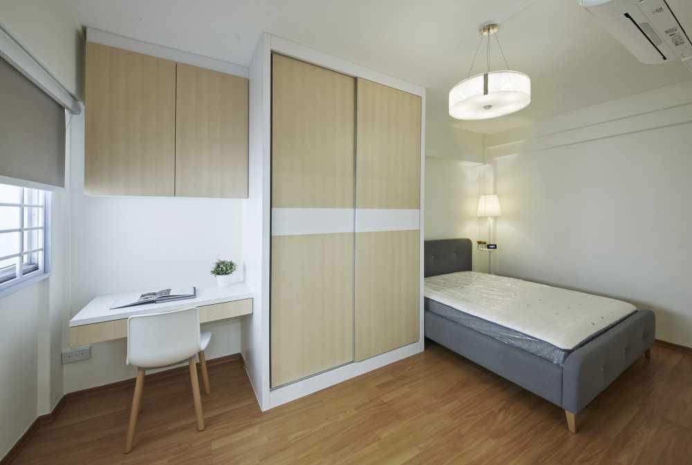 Scandinavian Bedroom with Parquet Floor and Wardrobe