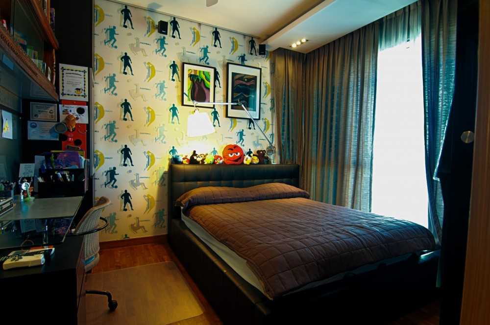 Asian Kids Room with Bookshelf and Platform Bed