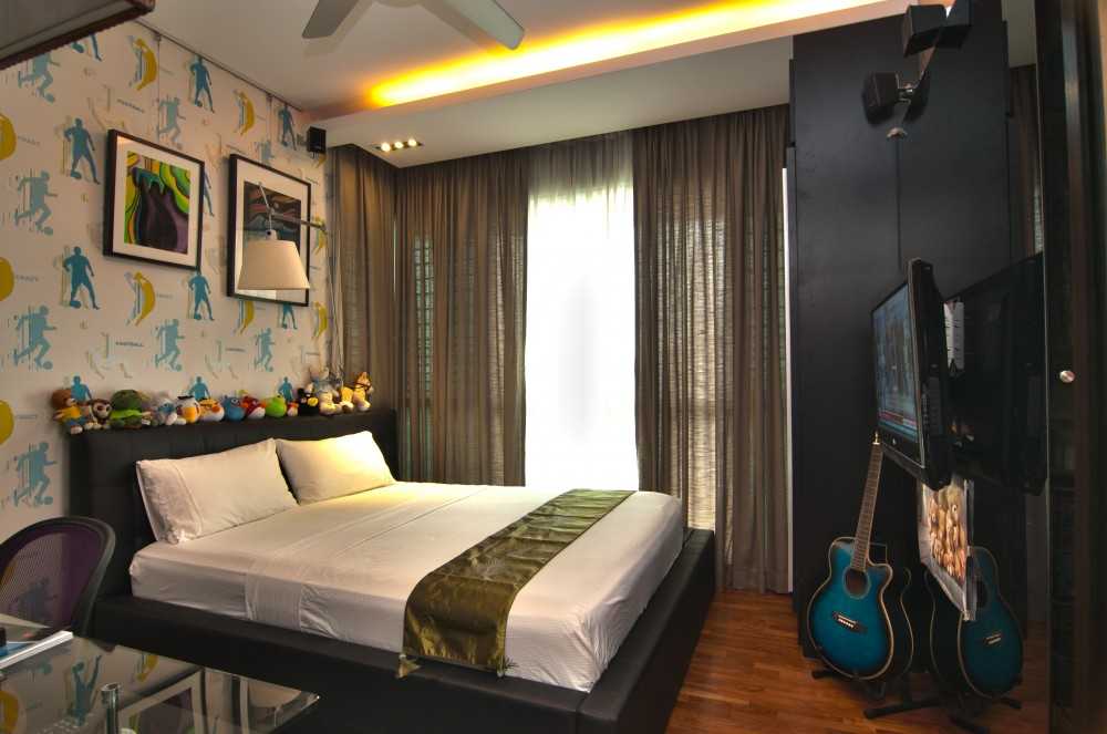 Asian Kids Room with Bookshelf and Platform Bed