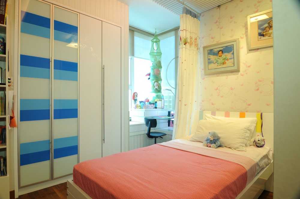 Asian Kids Room with Bookshelf and Platform Bed
