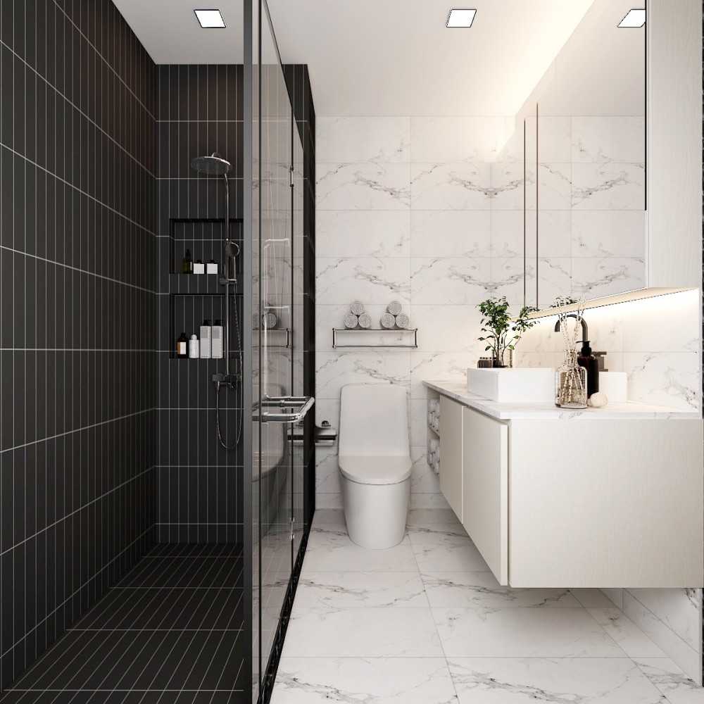 Modern Bathroom with Countertop and Shower Screen