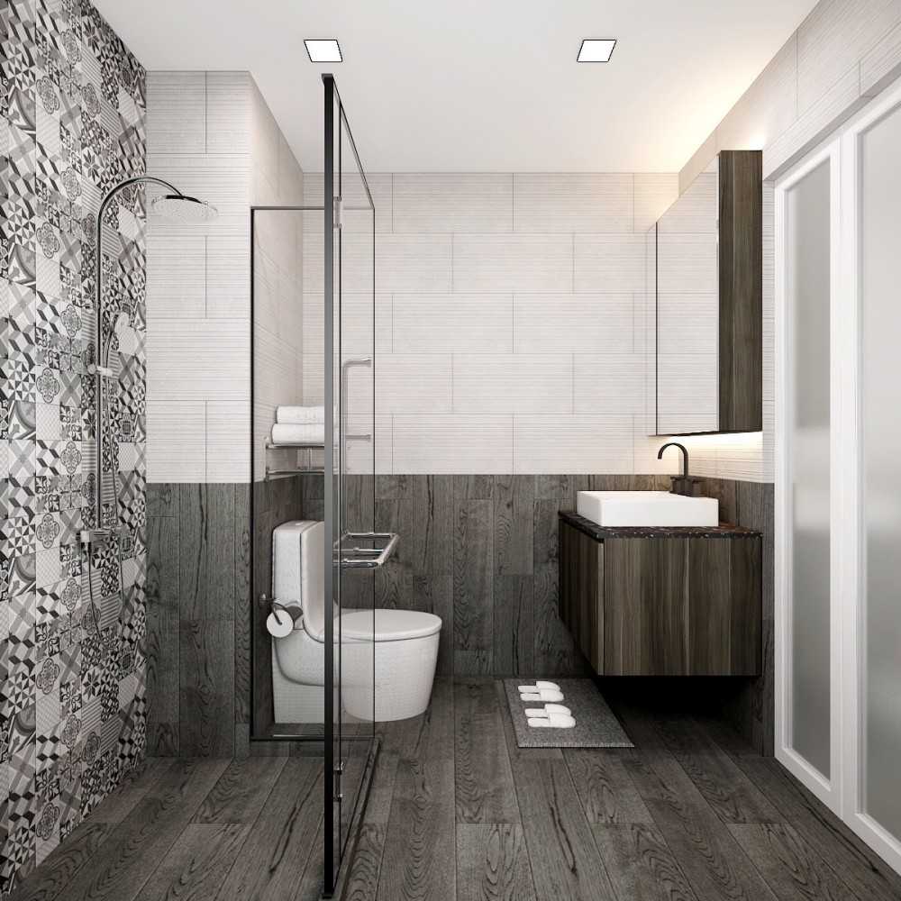 Modern Bathroom with Homogeneous Tiles and Mirror