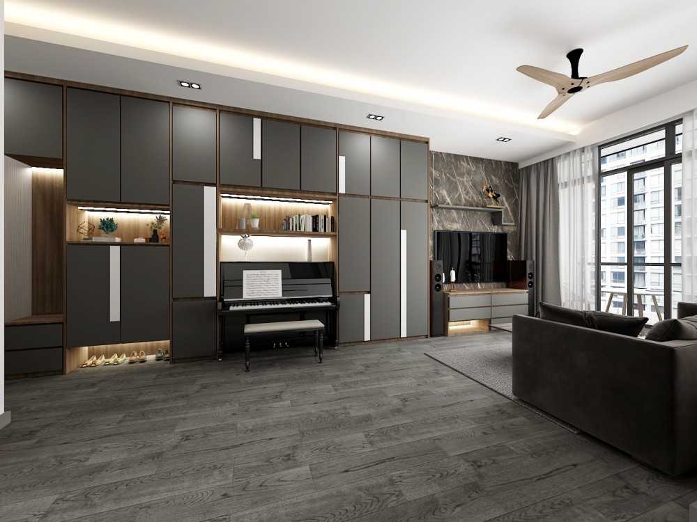 Modern Living Room with Vinyl Flooring and TV Console