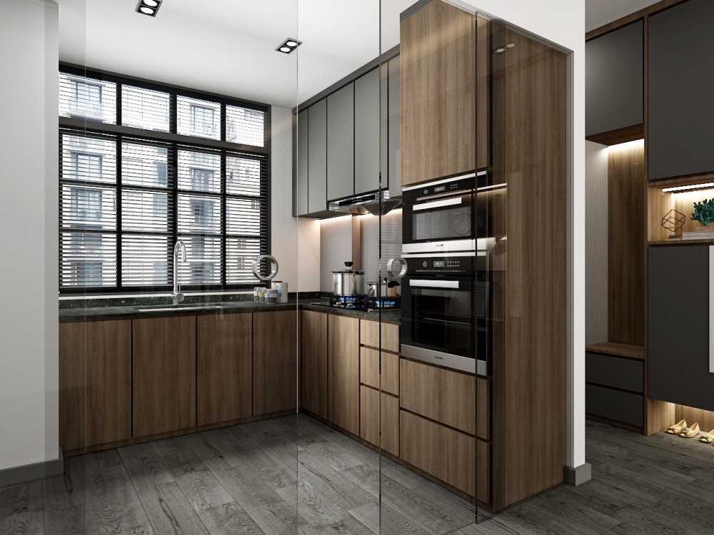 Modern Kitchen with Countertop and Homogeneous Tiles