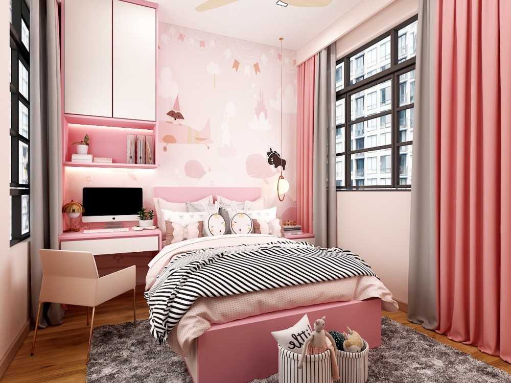 Modern Bedroom with Parquet Floor and Drop Ceiling