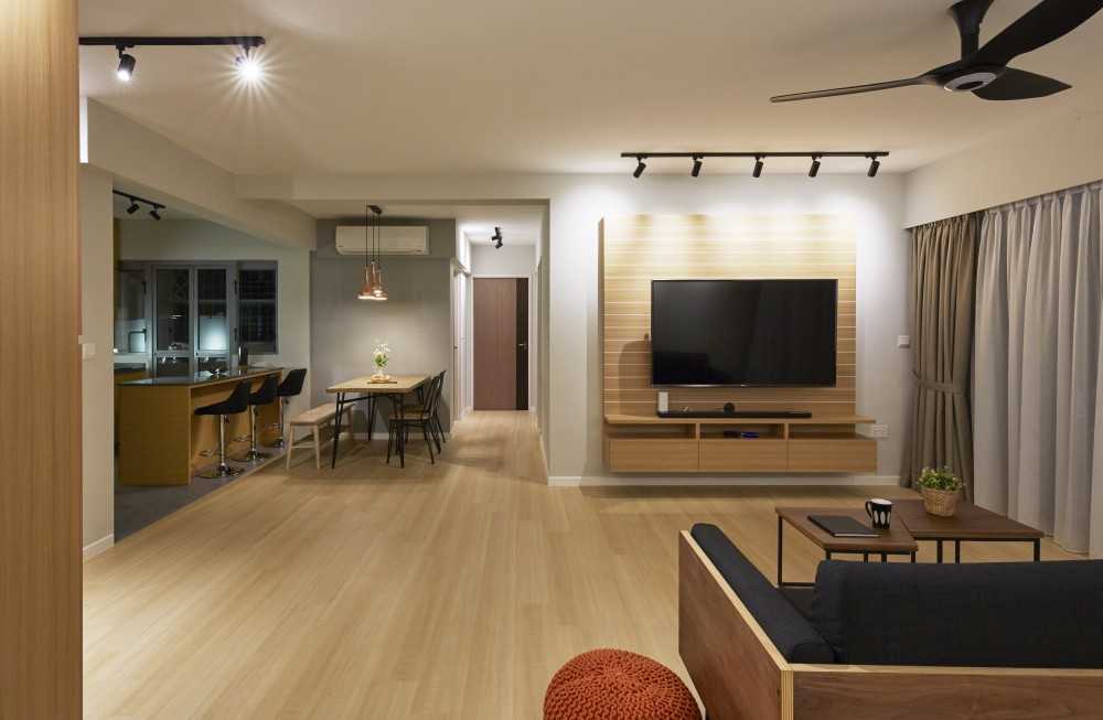 Modern Living Room with Vinyl Flooring and TV Console