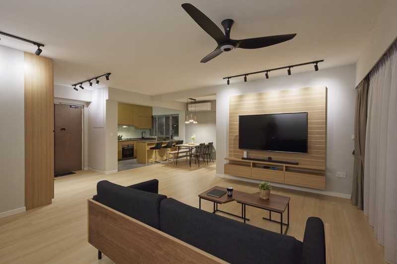 Modern Living Room with Vinyl Flooring and TV Console