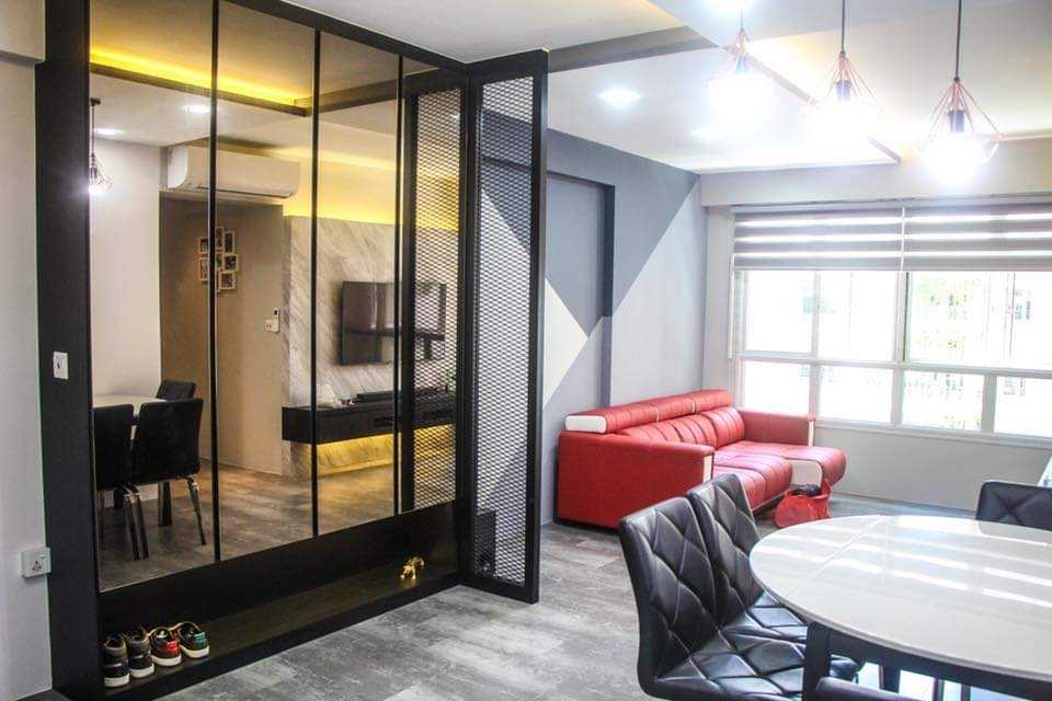 Industrial Living Room with Vinyl Flooring and TV Console