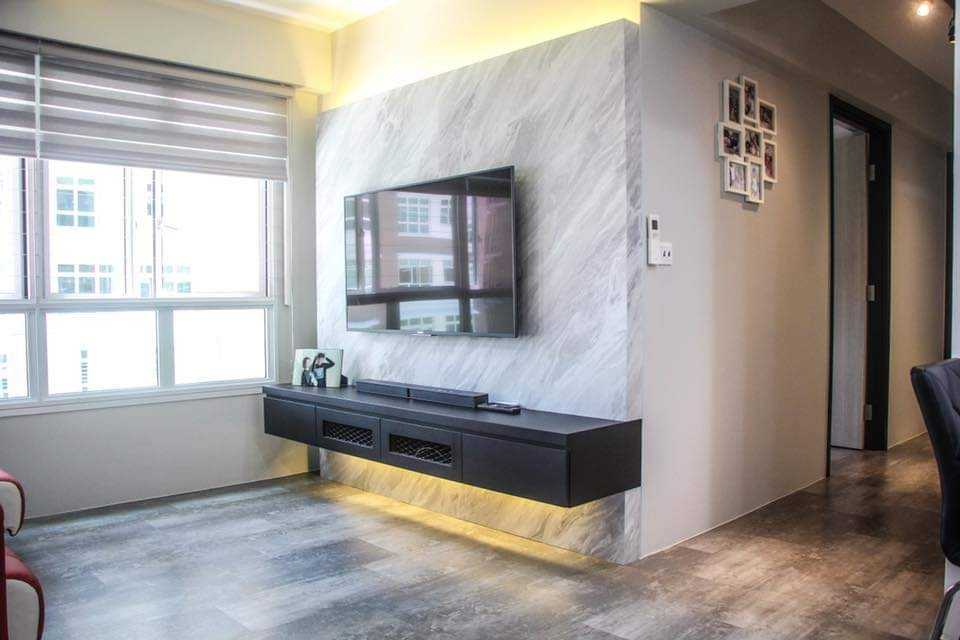Industrial Living Room with TV Console and Feature Wall