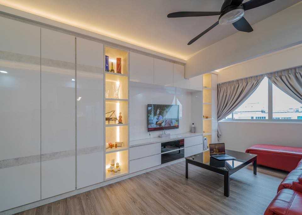 Modern Living Room with Vinyl Flooring and Feature Wall