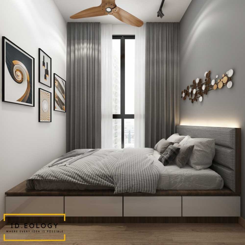Contemporary Bedroom with Drop Ceiling and Ceiling Light