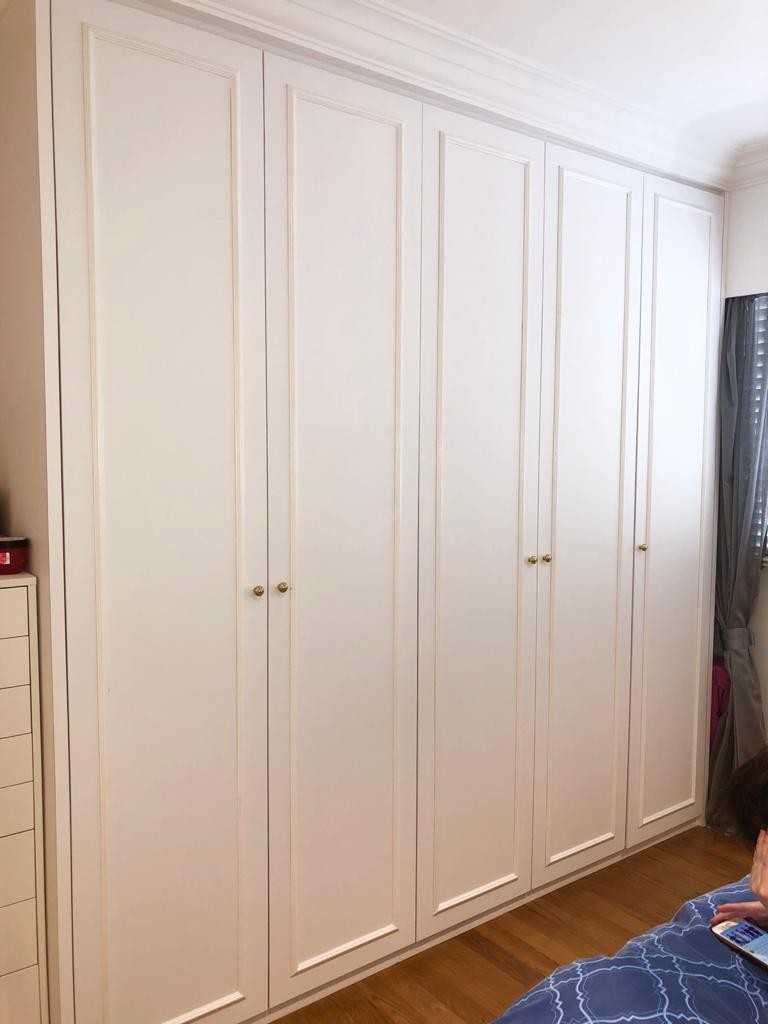 Transitional Bedroom with Parquet Floor and Wardrobe