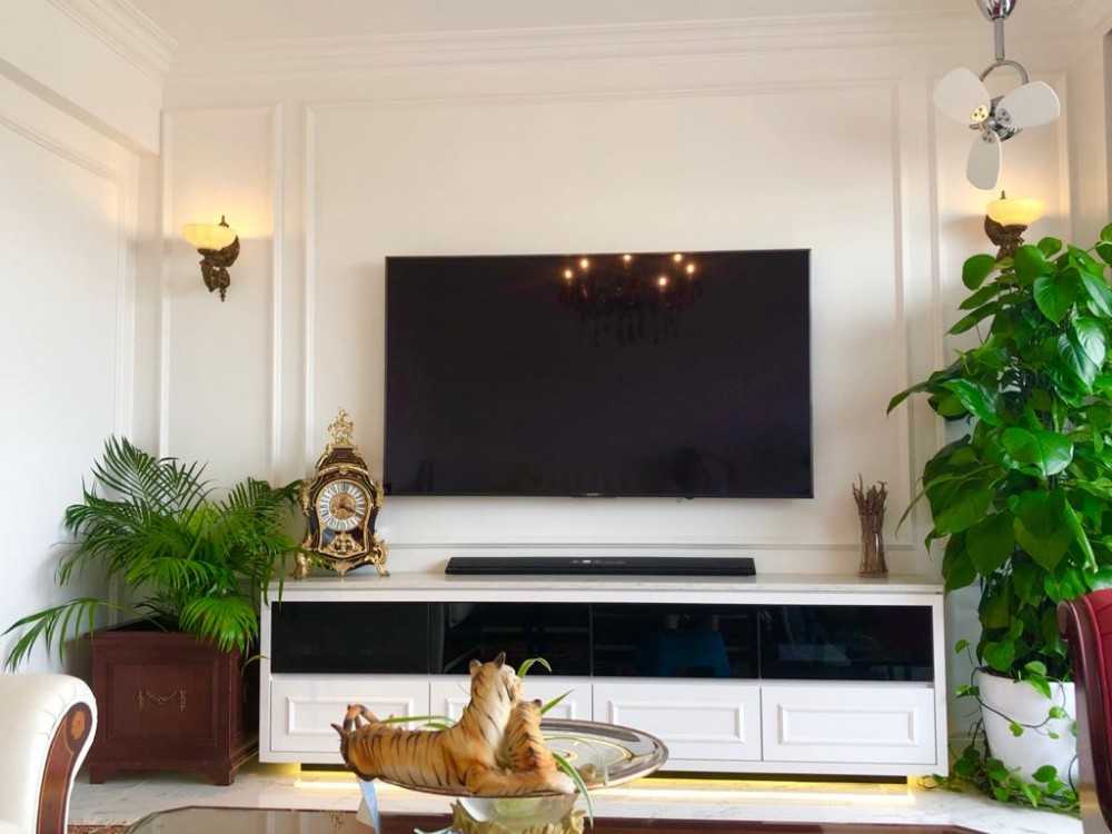 Transitional Living Room with Marble Floor and TV Console