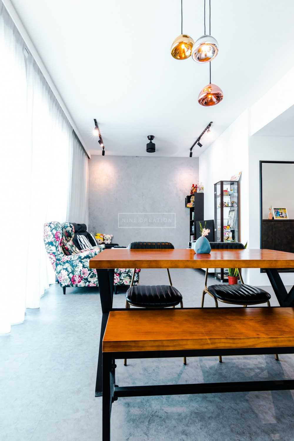 Industrial Living Room with Vinyl Flooring and Mirror