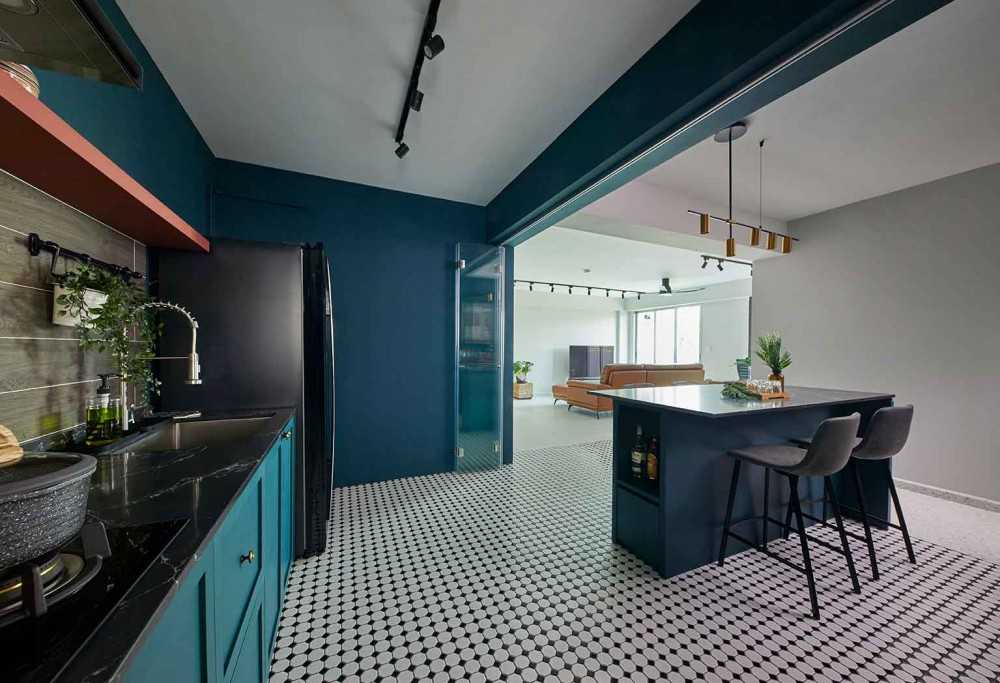 Vintage Kitchen with Countertop and Feature Wall