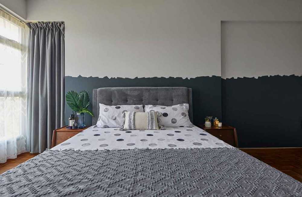 Vintage Bedroom with Parquet Floor and Feature Wall