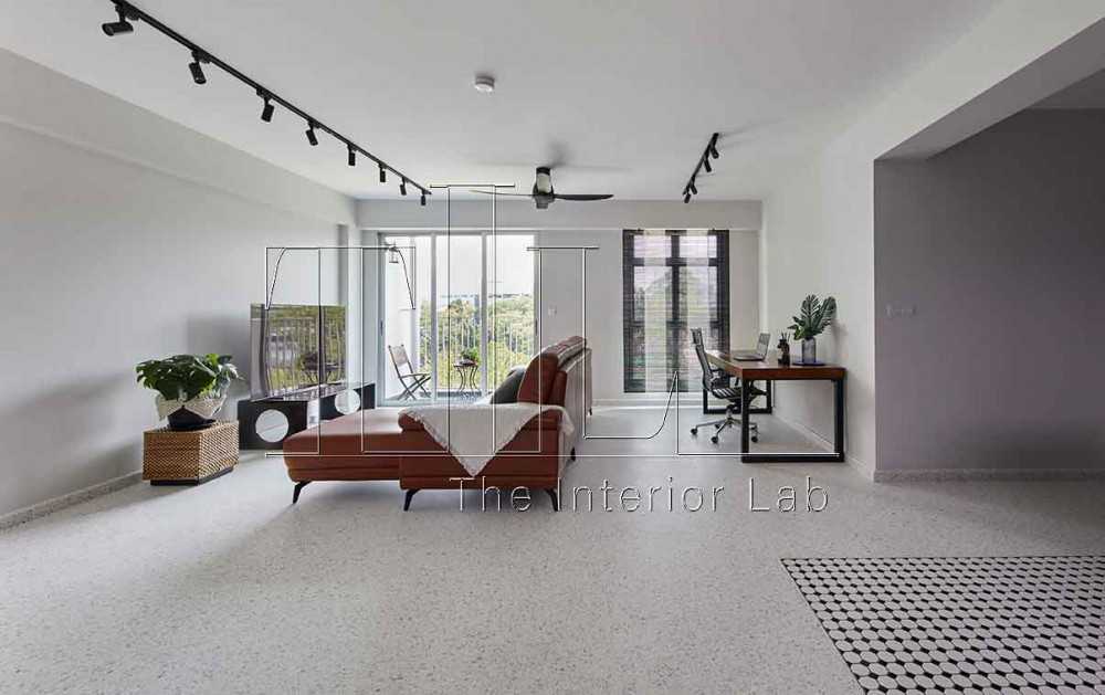 Vintage Living Room with TV Console and Roller Blinds