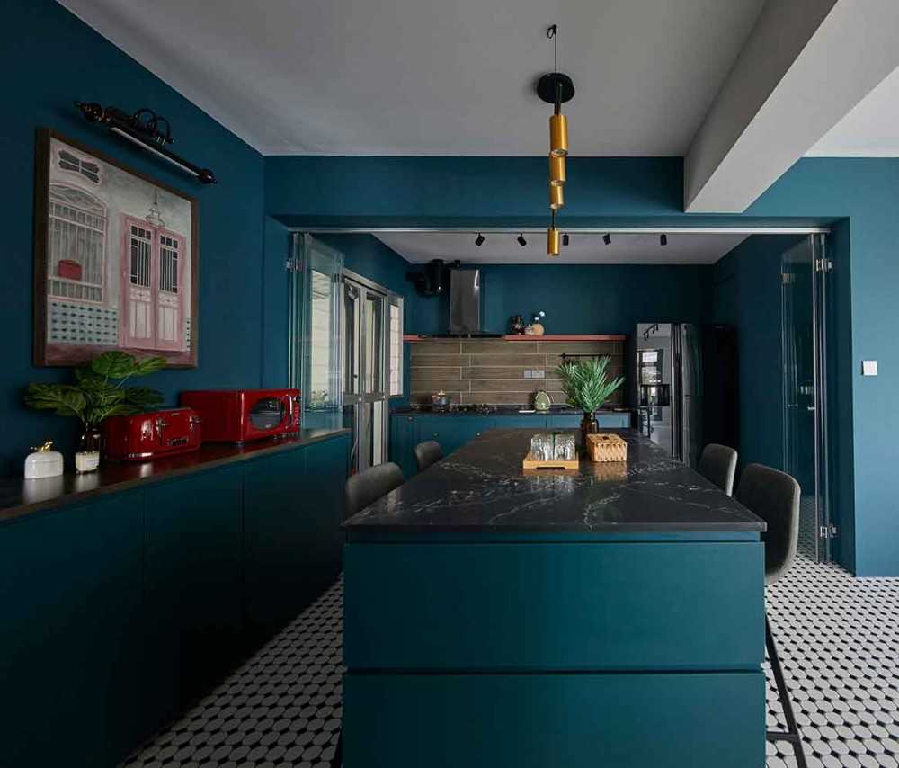 Vintage Kitchen with Countertop and Feature Wall