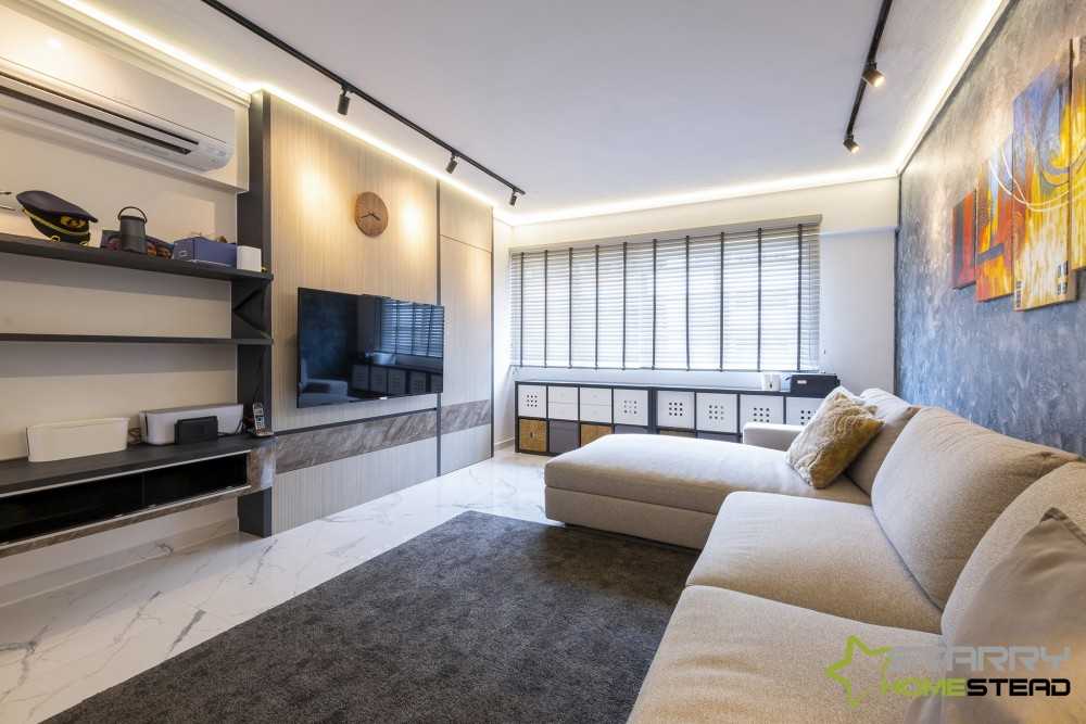 Modern Living Room with TV Console and Feature Wall