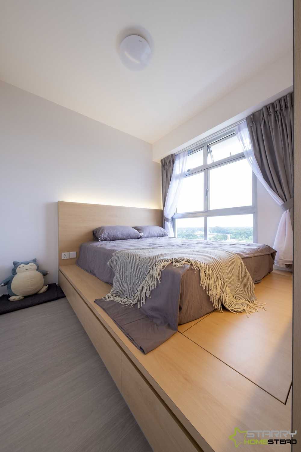 Scandinavian Bedroom with Platform Bed and Queen Bed