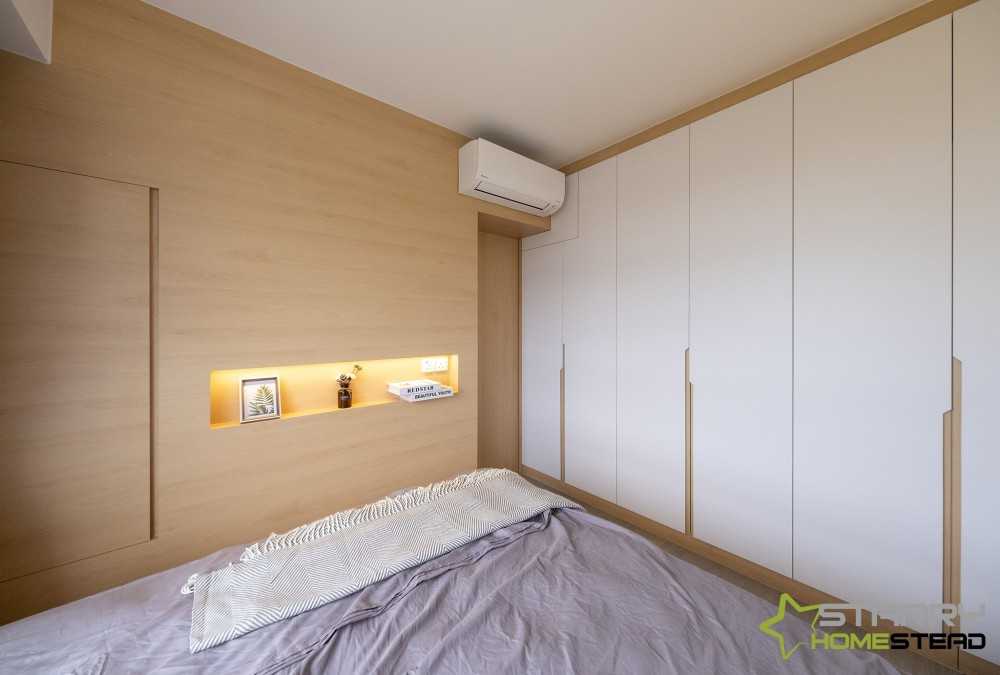 Scandinavian Bedroom with Platform Bed and Wardrobe