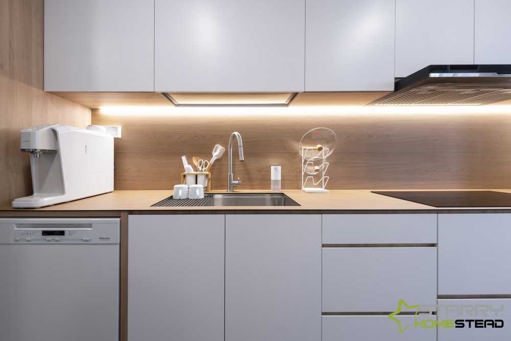 Scandinavian Kitchen with Kitchen Tap and Kitchen Cabinets
