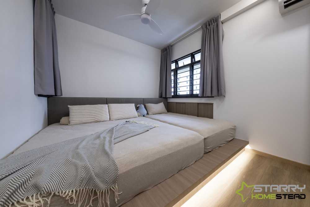Scandinavian Bedroom with Queen Bed and Bed