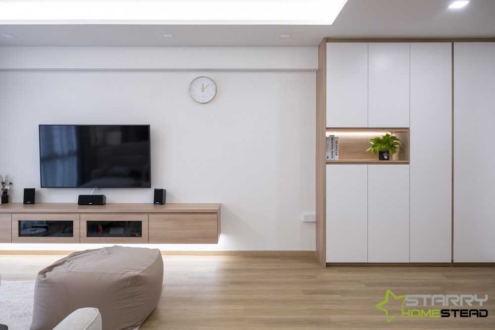 Scandinavian Living Room with Cove Lighting and TV