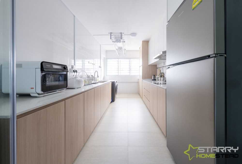 Scandinavian Kitchen with Kitchen Tap and Refrigerator