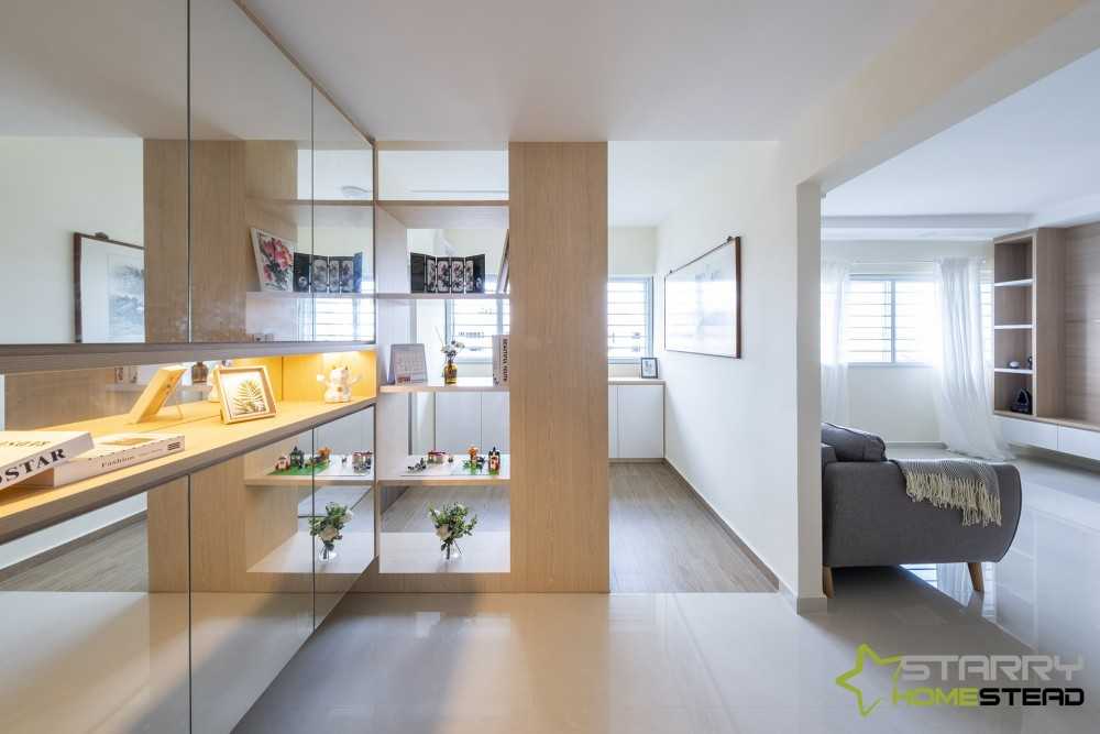 Scandinavian Entryway with Mirror and Shoe Rack