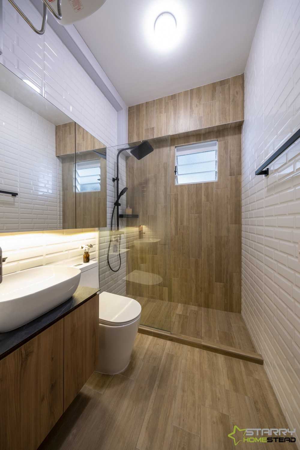 Scandinavian Bathroom with Showers and Toilet Bowl