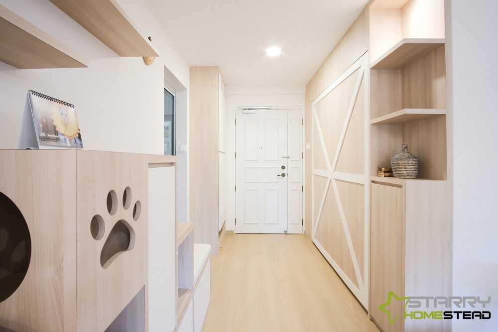 Scandinavian Entryway with Seating Bench and Doors