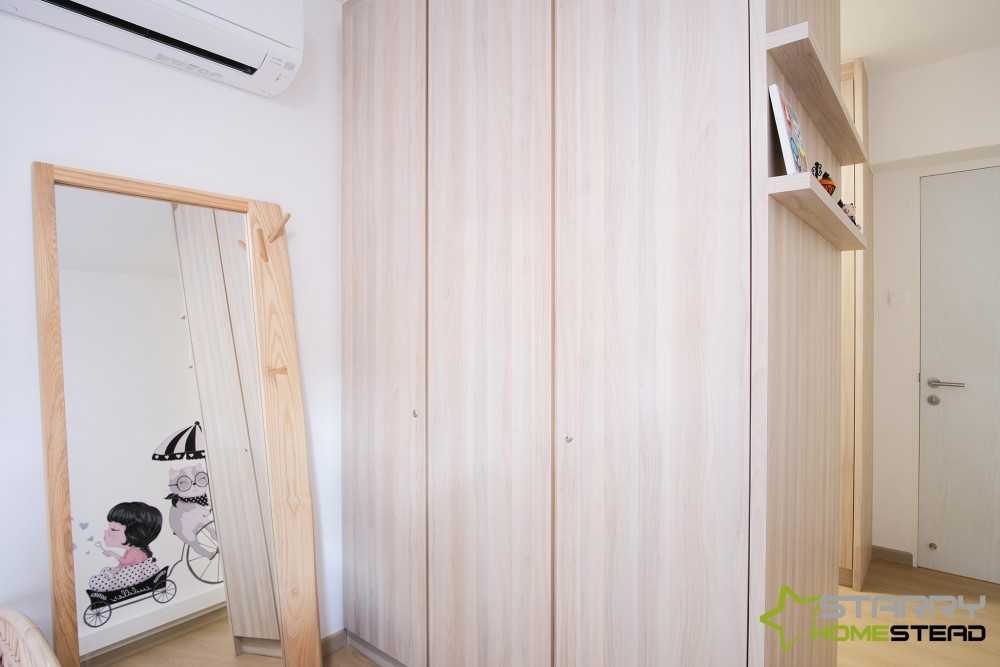 Scandinavian Bedroom with Bookshelf and Wardrobe