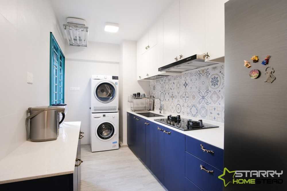 Scandinavian Kitchen with Kitchen Tap and Refrigerator