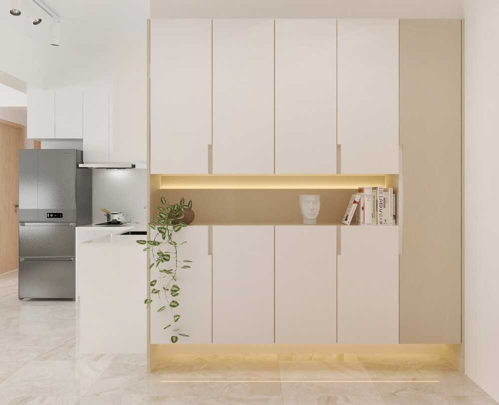 Minimalist Entryway with Storage Cabinets and Display Cabinets