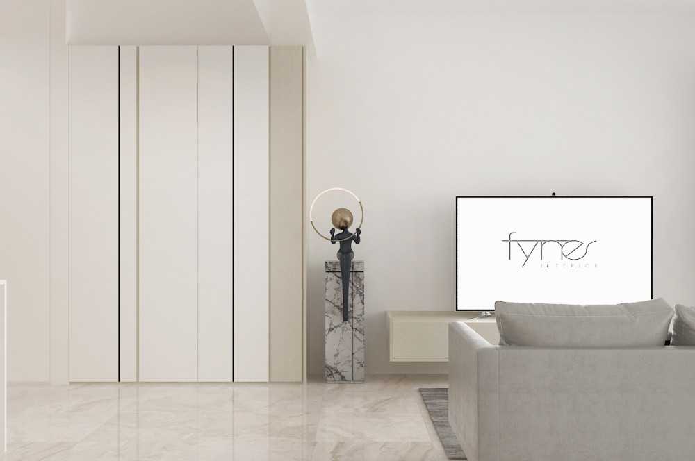 Minimalist Living Room with Marble Floor and TV Console