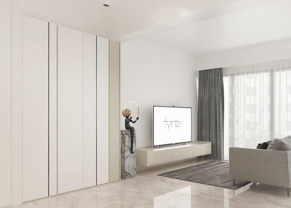 Minimalist Living Room with Marble Floor and TV Console