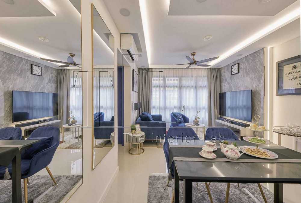 Contemporary Living Room with Feature Wall and Mirror
