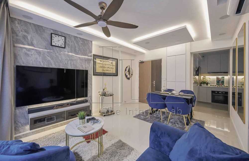 Contemporary Living Room with TV Console and Feature Wall
