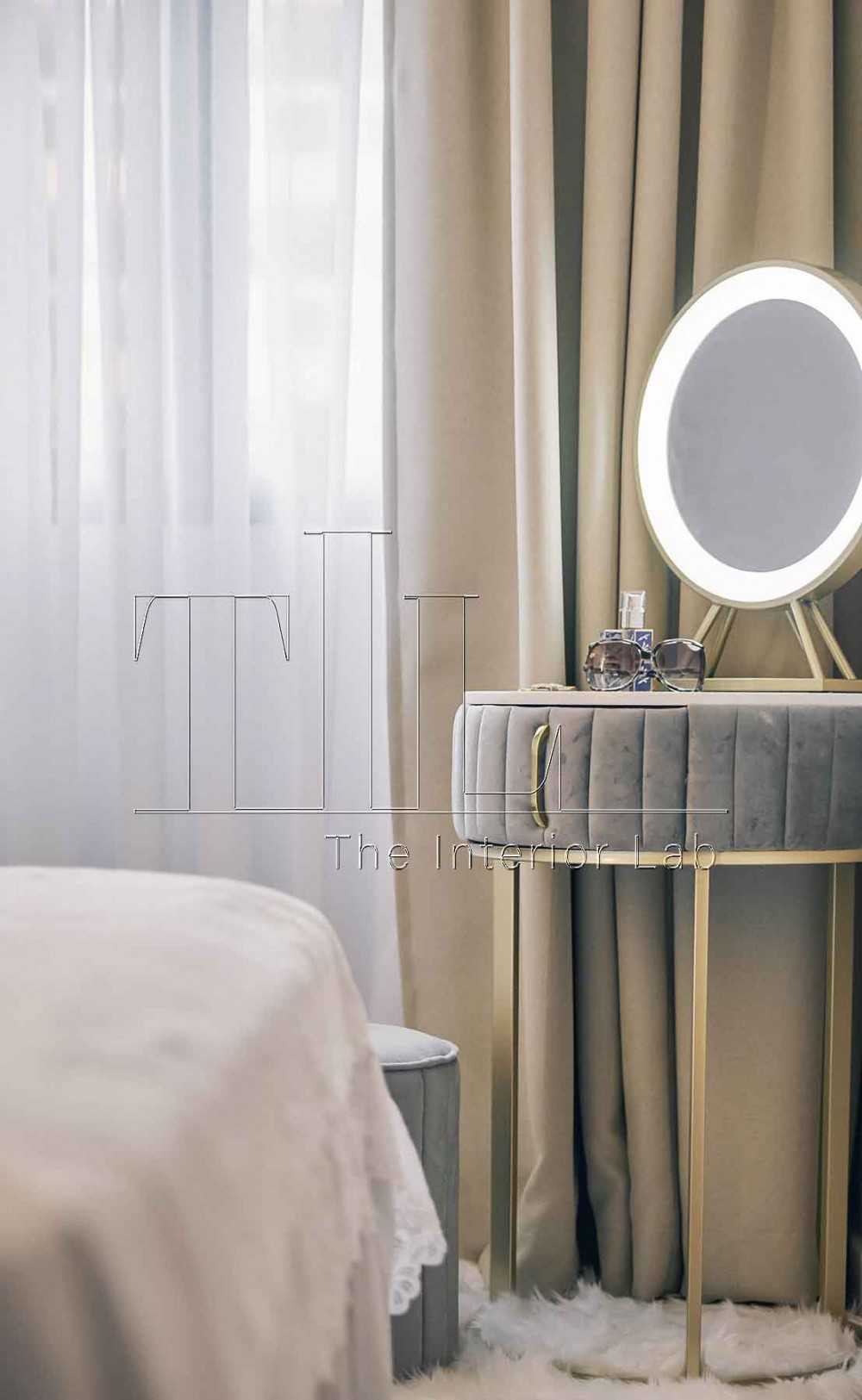 Contemporary Bedroom with Mirror and Vanity Counter