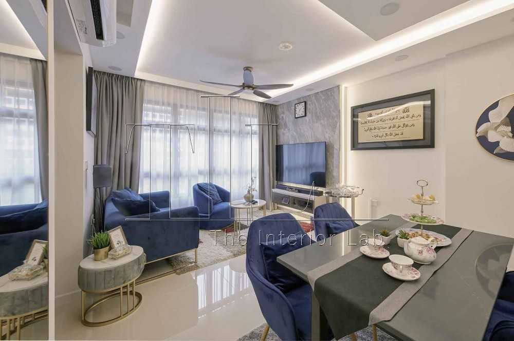 Contemporary Dining Room with Feature Wall and Cove Lighting