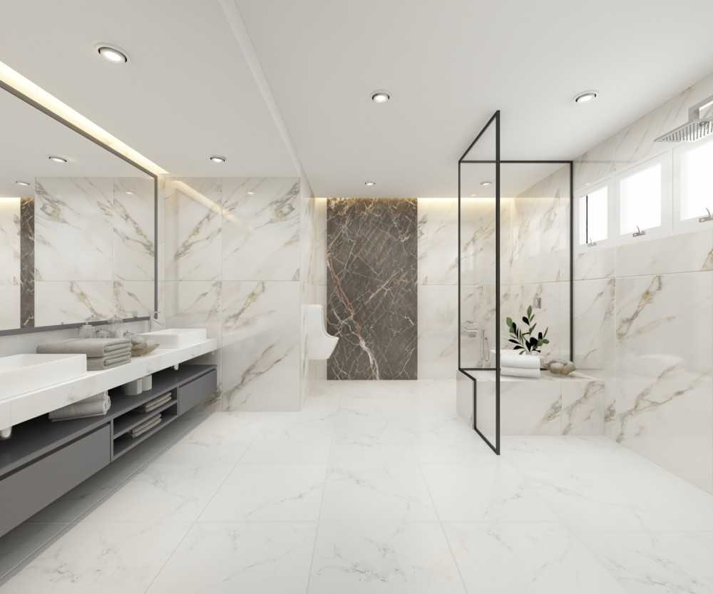 Contemporary Bathroom with Vinyl Flooring and Homogeneous Tiles
