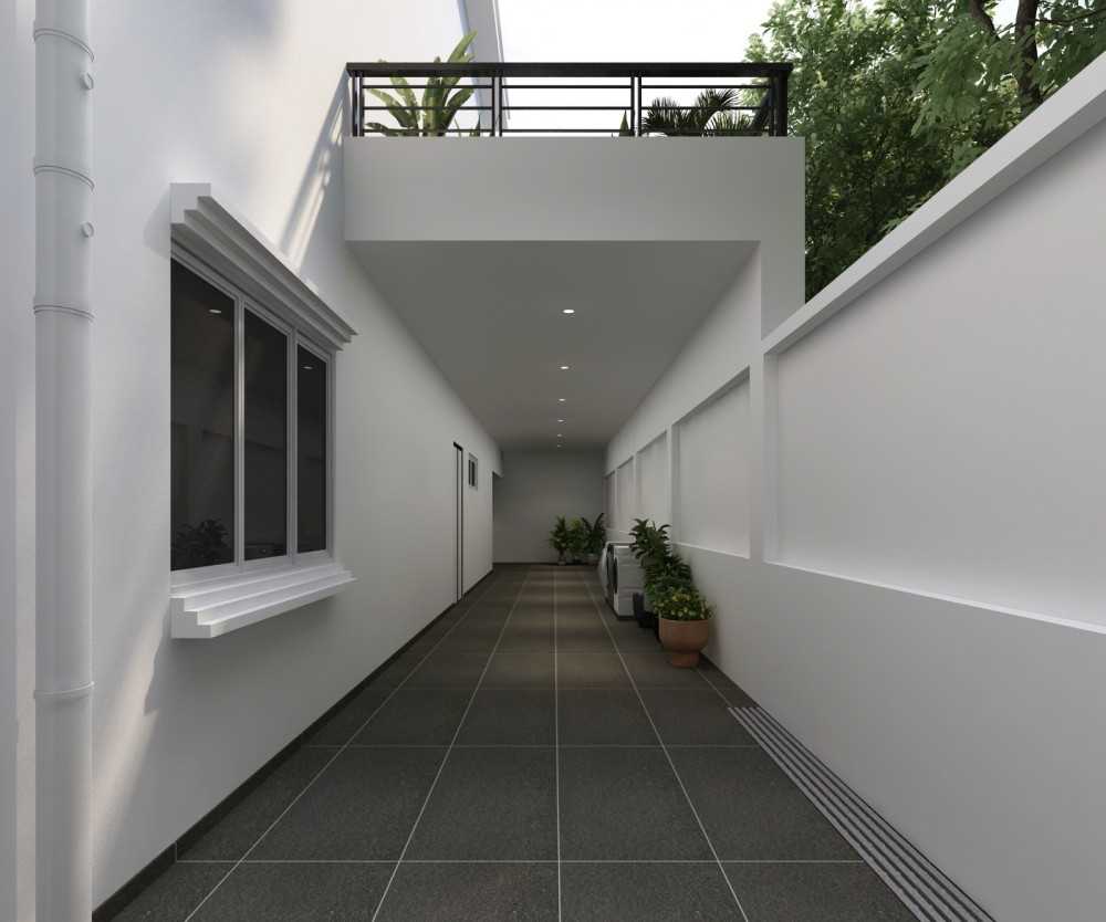 Contemporary Porch with Window Seat and Awning
