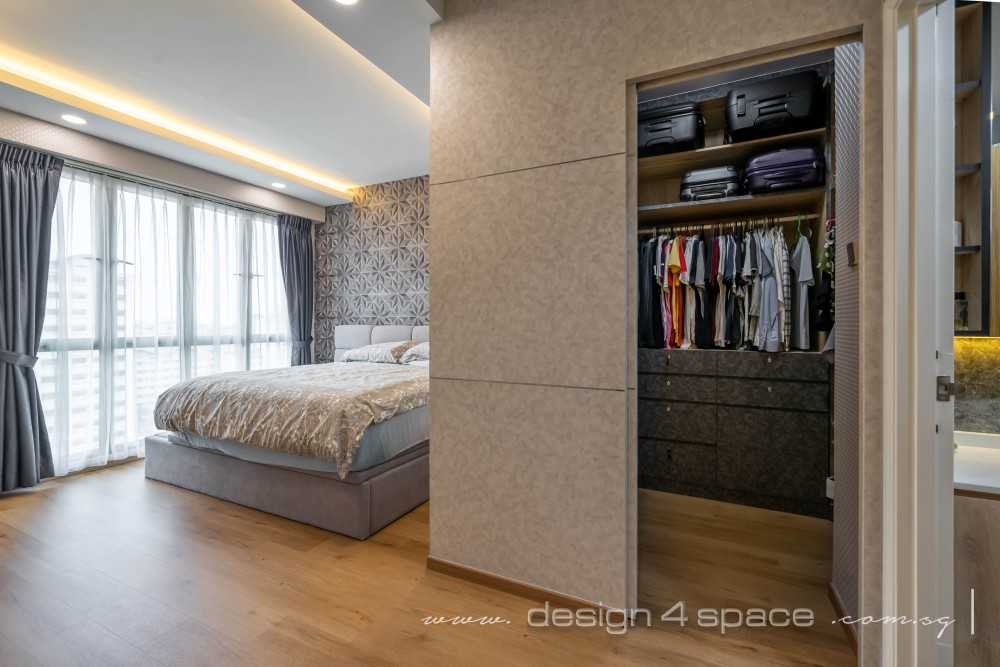 Contemporary Bedroom with Wood Flooring and Ceiling Light
