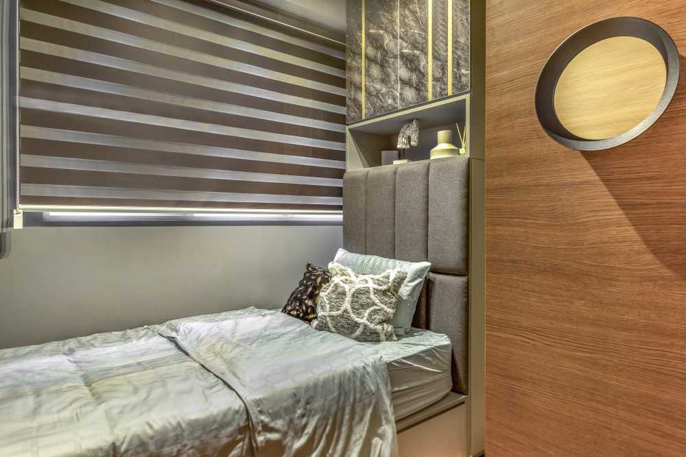 Modern Bedroom with Bookshelf and Platform Bed