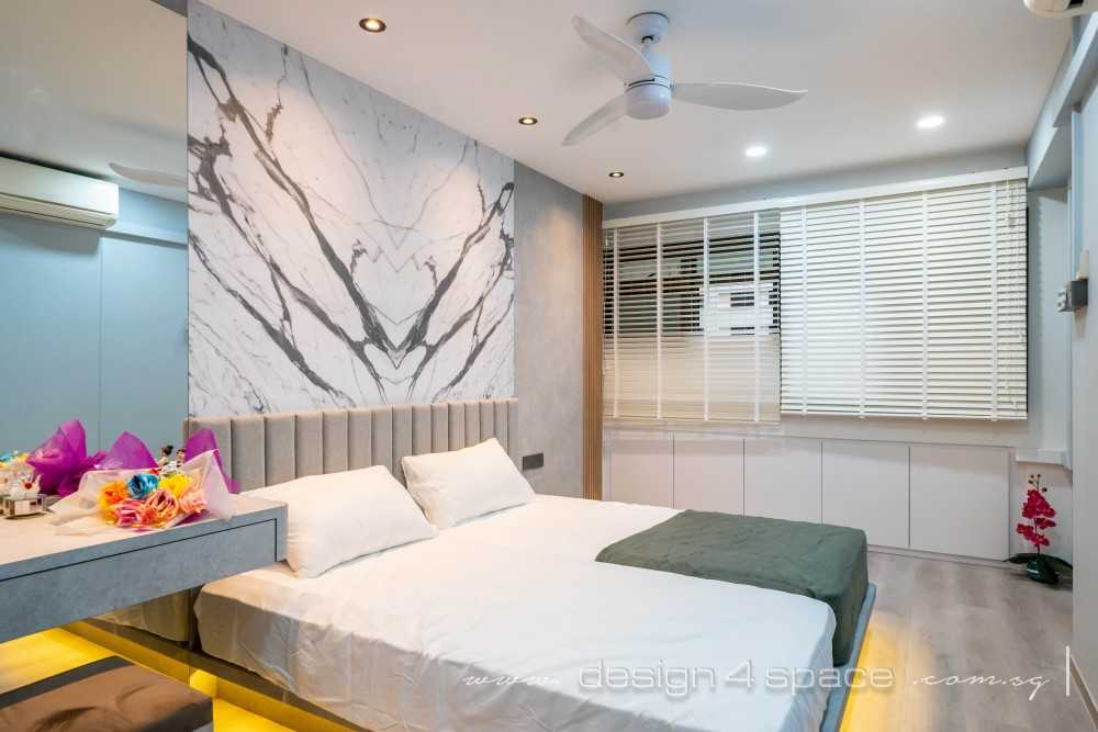 Modern Bedroom with Vinyl Flooring and Bedside Table