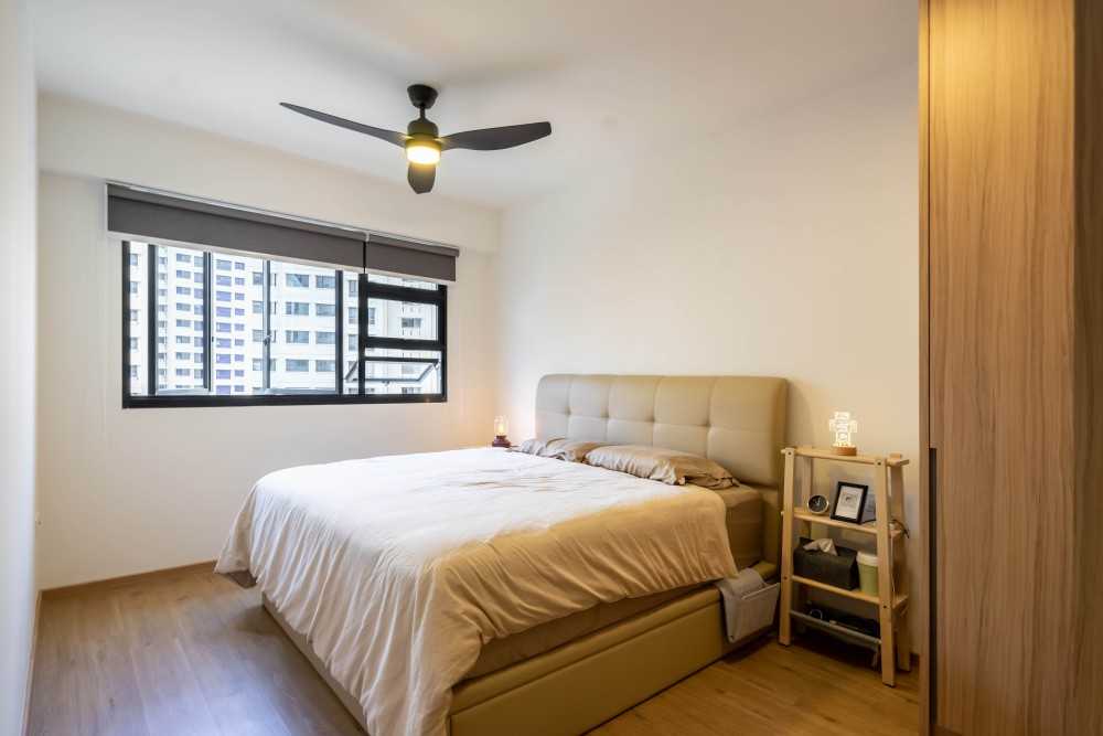 Scandinavian Bedroom with Vinyl Flooring and Wood Flooring