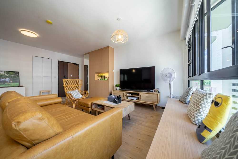 Scandinavian Living Room with Vinyl Flooring and TV Console